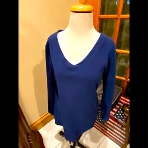 Gilligan & O'Malley women's size L fleece top blue color v-neck long sleeves